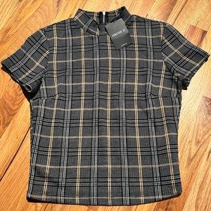 NWT forever 21 Black and mustard plaid shirt